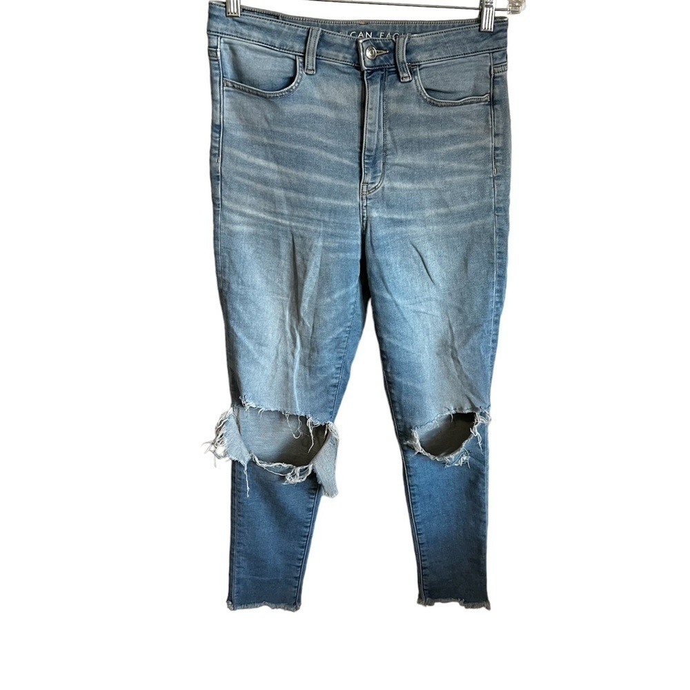 AEO  Next Level Stretch Highest Rise Jegging Crop Raw Hem Denim Jeans‎